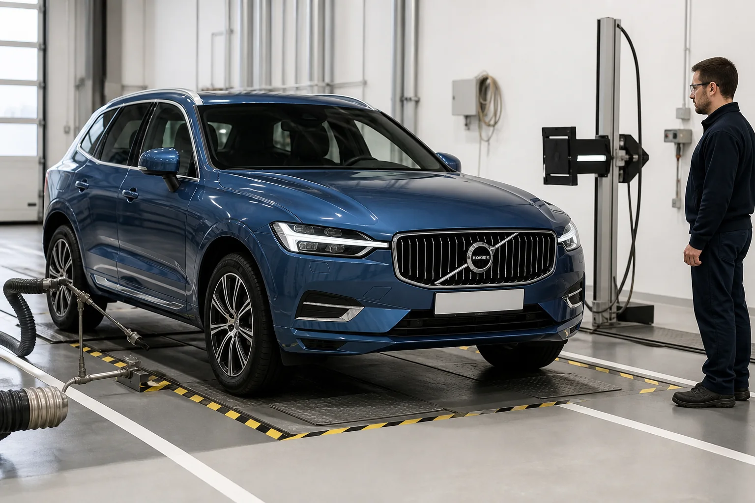 ولوو XC60 آبی در خط آزمون آلایندگی و ایمنی